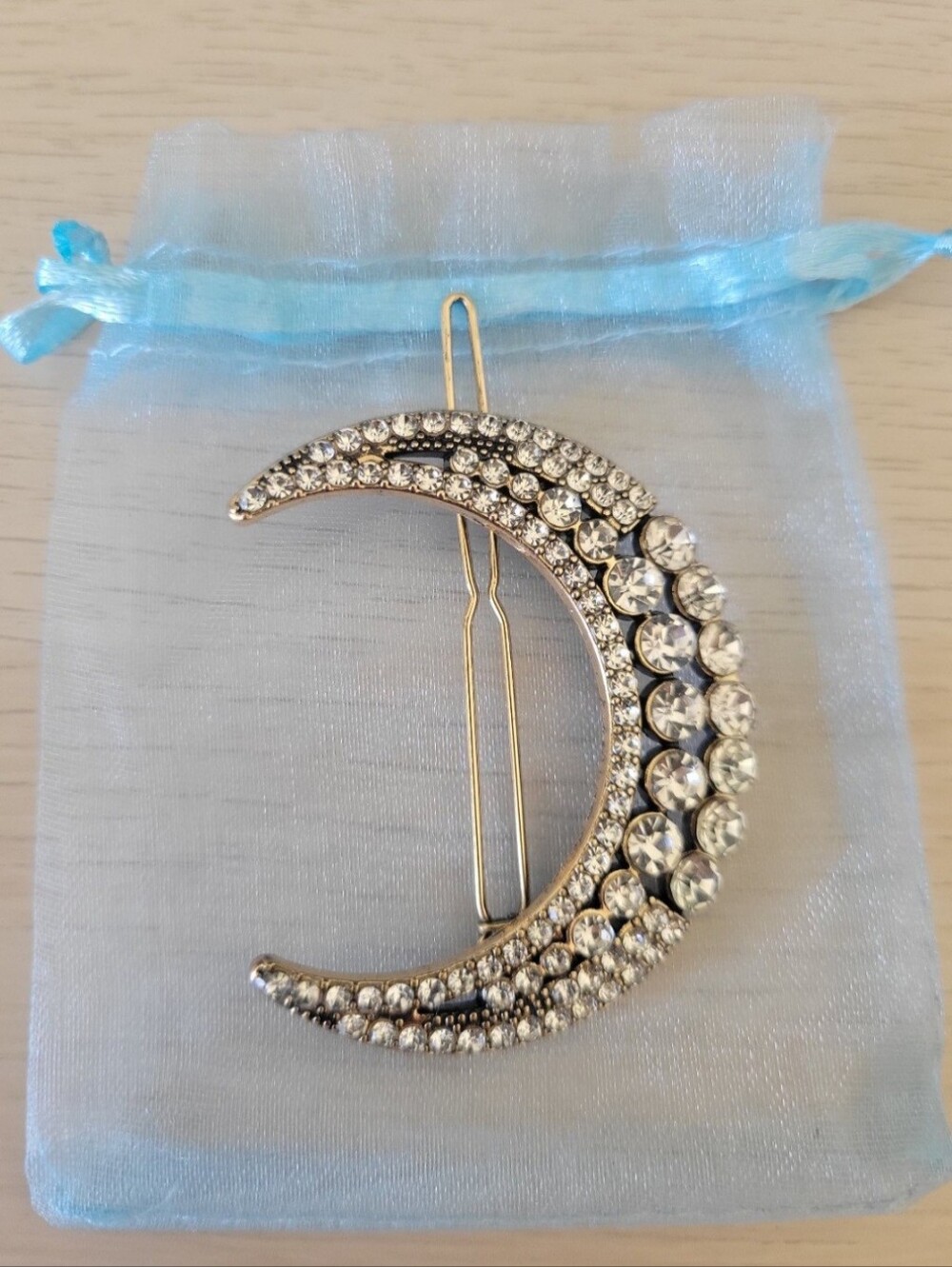 Accessorize Gold-Tone Crescent Moon Brooch with Clear Crystals